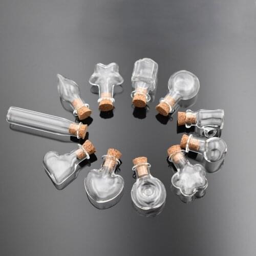 10pieces heart star drop Transparent glass Bottle with cork Perfume essential oil wishing bottle