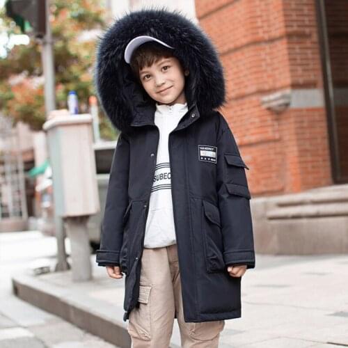 2021 New Boys WinterJacket Real Fur Collar Parkas for Children Outerwear -30 Degree Wear Thicken Long Kids Coat Snowsuit 5-12Yrs