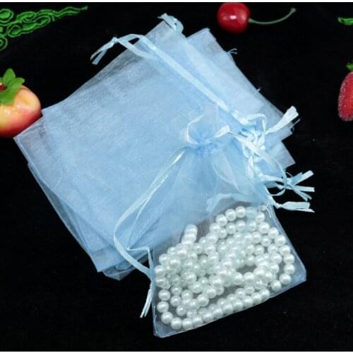 500pcs/lot Light Blue Organza Bags 7x9cm Small Drawstring Gift Bag Wedding Decoration Charms Jewelry Packaging Bags & Pouches