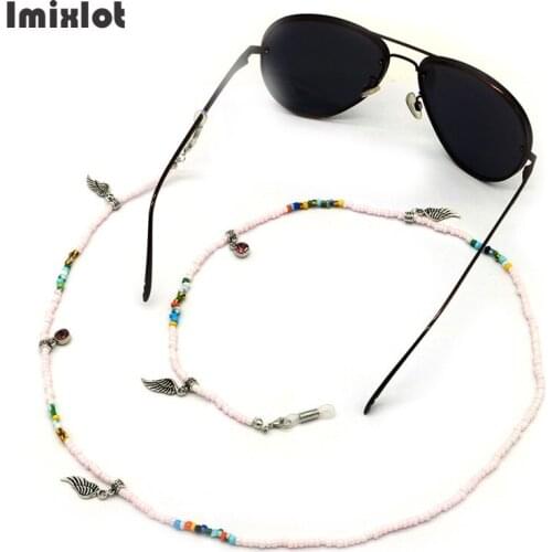 70cm Angel Wings Sunglasses Chains Pink Rhinestones Eyeglass Cord Holder Lanyard Necklace Reading Glasses Beaded Neck Strap Rope