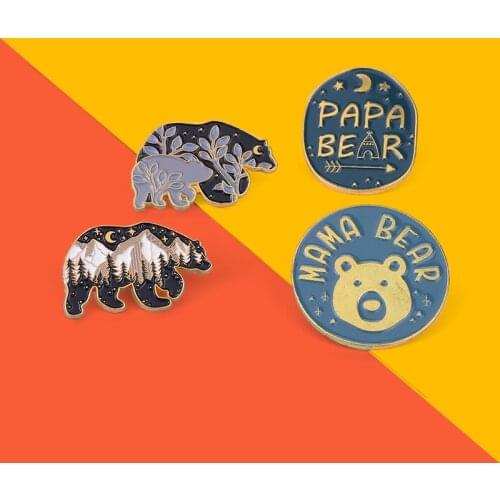 Bear Papa Mama Enamel Pin Custom Cute Cub Portray Plants And Animal Brooch Lapel Badge Bag Cartoon Animals Jewelry Birthday Gift