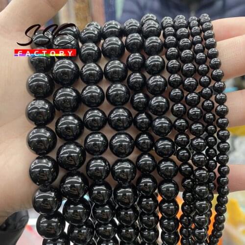 Real Natural Black Tourmaline Stone Beads Round Loose Beads For Jewelry Making DIY Bracelet Accessories 4 6 8 10 12mm 15" Strand