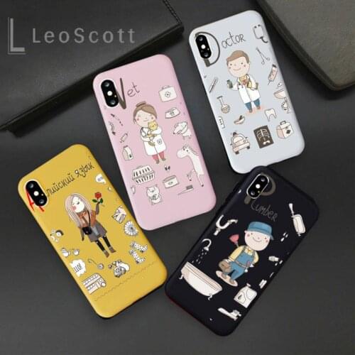 Cartoon Cute Profession Teacher docter Phone Case Candy Color for iPhone 11 12 mini pro XS MAX 8 7 6 6S Plus X 5S SE 2020 XR