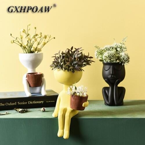 Character Portrait Flower Pots Abstract Human Face Flower Pot Resin Succulents Plant Pot Home Desktop Vase Micro Landscape Decor
