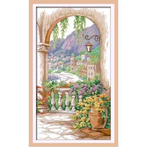 Courtyard scenery (2) cross stitch kit lanscape garden 14ct 11ct count printed canvas stitching embroidery handmade needlework