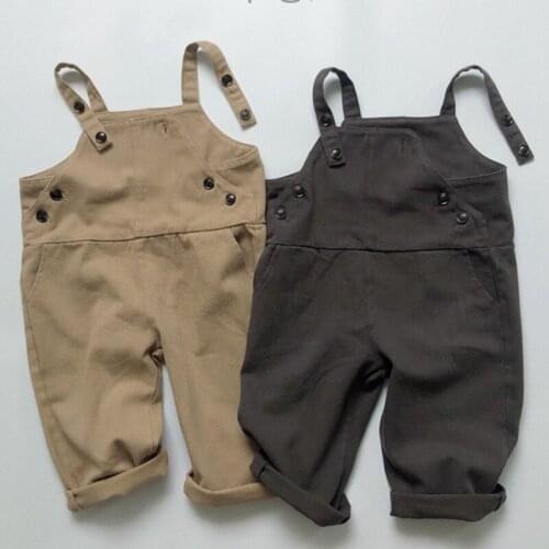 Korean Style Kids Casual Pant Vintage Suspenders Overalls Cotton Solid Color Overalls Jumpsuits Baby Girls Boys Overalls