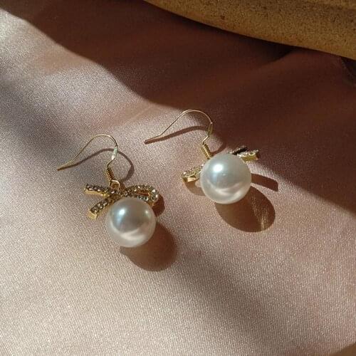 70% Dropshipping!New senior shiny crystal bowknot Earrings fashion contracted sweet pearl Women Drop Earrings fine fresh Jewelry