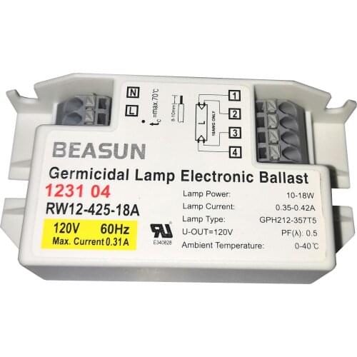 US Germicidal Lamp Electronic Ballast 120V 18W for Lamp GPH287-357T5 TUV16W 50000h Working Time RW12-425-18A UL Certificate