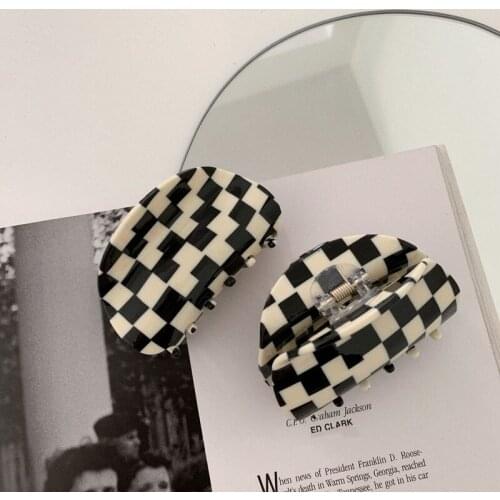 FFLACELL Korea 2021 New Fashion Vintage Acetic Medium Black and White Checkerboard Hairpin Jewelry Gift For Women Girls