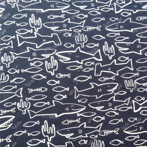 Beautiful Blue Bottom Group Fish printed Cotton Fabric for table cloth Quilting Patchwork Sewing Material Diy Dress Clothing