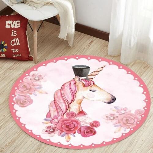 Nordic Unicorn Series Round Carpets for Living Room Area Rugs Computer Chair Floor Mat Child Cloakroom Rug Kids Tent Play Carpet