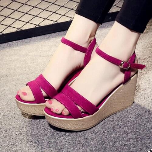 Summer womens buckle high-heeled sandals 2020 new Roman style fish mouth wedge sandals were thin large size high heels