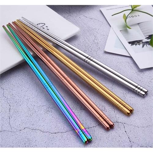Reusable Chopsticks High Quality Silver / Gold / Rose Gold / Rainbow Chopstick Durable Sushi Noodle Stainless Steel Chop Sticks