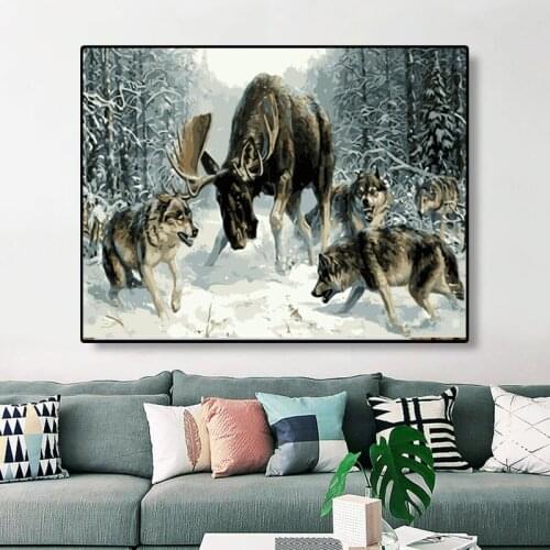 ROYALDREAM Reindeer And Wolf Animals Painting Diy Digital Painting By Numbers Modern Wall Art Picture For Home Wall Art