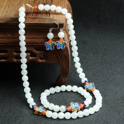 Natural and Tian Yu necklaces and bracelets earrings jewelry set of original national wind female jade cover group with certific