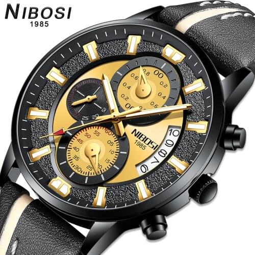 NIBOSI 2020 new mens watches top luxury brand quartz watch men waterproof sport wristwatch fashion black clock male leather