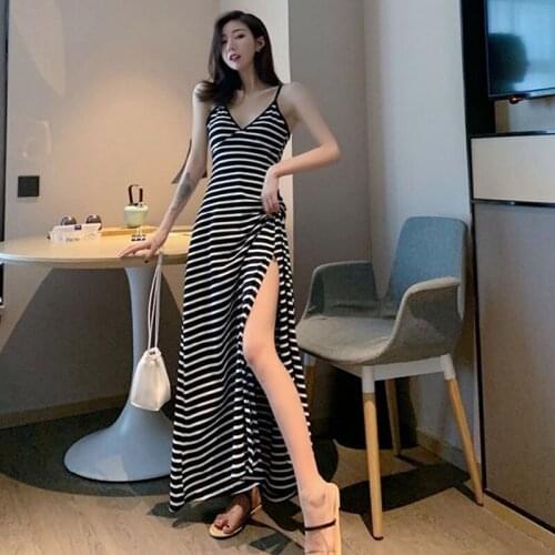 2021 Summer New Style Black Little Dress, Suspenders, Sexy Retro Black Long Dress, Side Opening, Fitted Long Dress