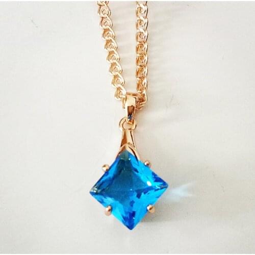 New Women Jewelry Pendant Pink Rose Gold Color Jewelry Luxury Light Blue Square Shape Cubic Zircon Necklace Pendants