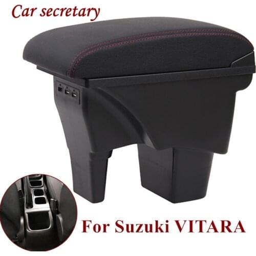 Car secretary For Suzuki VITARA Handrail Storage Box Car Interior Handrail Double Rechargeable USB Black Leather Arm Rest