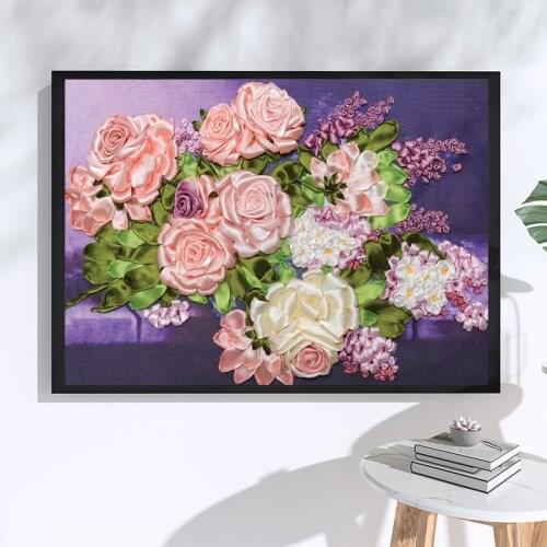 DIY Ribbon embroidey kit flower silk ribbon embroidery 3D canvas painting cross stitch kit needlework unique handcraft gift