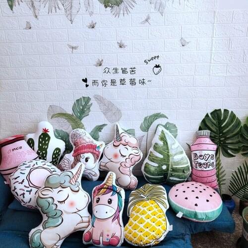 Cute Animals Unicorn Cactus Perfume Lipstick Cushion Pillow Baby Calm Sleep Doll Ins Nordic Style Bed Room Decor Toys For Kids