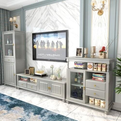 American Country Solid Wood TV Small Apartment Simple Living Room Storage Cabinet 1.8 Meters 2 Meters