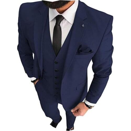 Navy Blue Wedding Tuxedos 2021 Groom Suits Groomsmen Best Man For Young Man Prom Suits (Jacket+Pants +Tie) Custom Made Suit