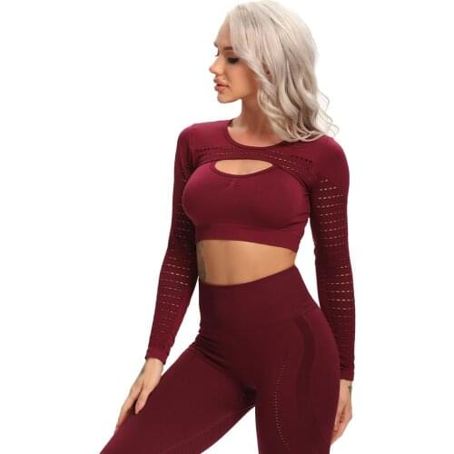 Seamless Yoga Top Long Sleeve Workout Tops for Women Crop Top Athletic Gym Running Fitness Workout Sportswear Gym Sexy Clothing