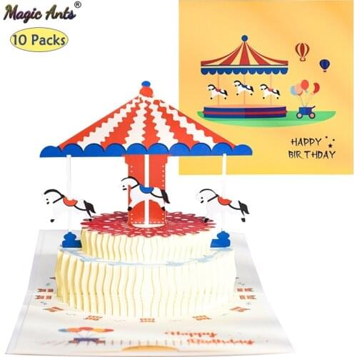 10 Pack 3D Pop-Up Cards Birthday Card Merry-go-round Greeting Card Postcard wholesale with Envelope Stickers