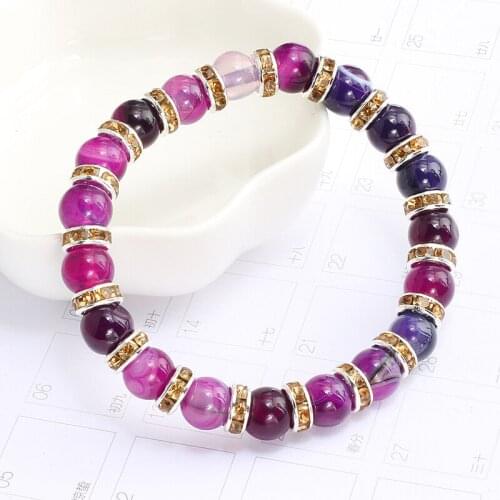 Vintage Natural Stone Purple Crystal Rhinestone Beaded Bracelets Charm Women Yoga Meditation Strand Jewerly Accessories Gifts