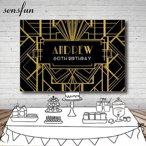 Sensfun Happy 60th Birthday Party Backdrop Gold Black Geometry Great Gatsby Backgrounds For Photo Studio Customized 7x5FT Vinyl