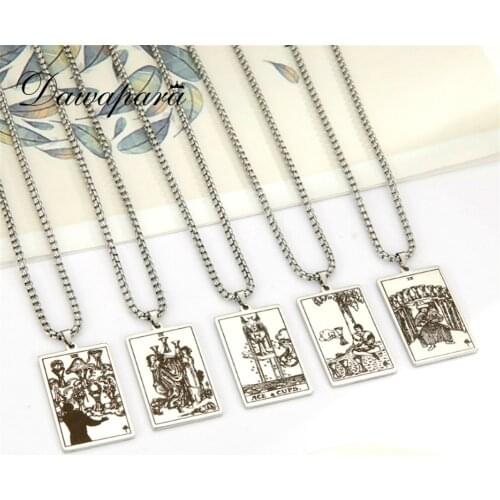 Dawapara Vintage Amulet Necklaces The Suit of Cups Tarot Cards Men Women Box Chain Pendant Necklace Stainless Steel Jewelry