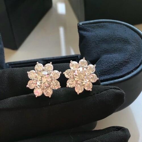 Popular Brands Pure 925 Sterling Silver Womens Jewelry Top Quality Silver Wedding Flower Engagement Luxury ladies Stud Earrings