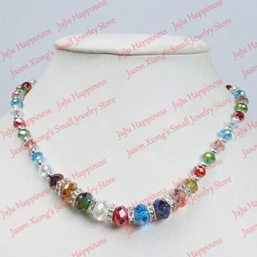 Popular crystal glass mix color faceted loose beads diy short women trendy necklace 8/10/12mm one piece 198