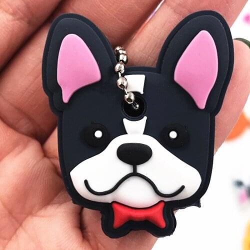 1PCS Fashion Multicolor Cute Silicone Puppy Key Chain Animal Key Cover Cap Keychain Key Ring Bag Pendant Unisex Gift Jewelry