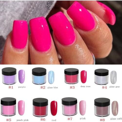 10g/Box Nail Art Polymer Dipping Powder Natural Dry 8colors Without Lamp For Nails Acrylic Cure Fine Dip Glitters Powders 2/In/1