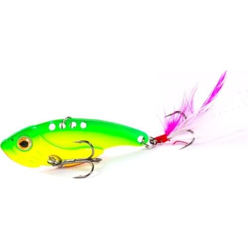 10pcs/lot VIB Fishing 3 Size Lure Vibration Spoon Hard Baits with Feather Crankbait Wobbler Swimbait Cicada VIB Tackle De Pesca