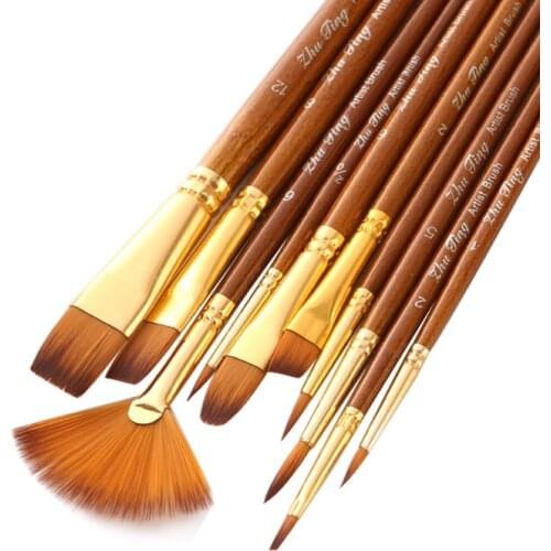 10pcs Watercolo Paint Brush Pen Nylon Hair Round Head Pointed Paint Drawing Pen Acrylic Painting Pen Professional Art Supplies