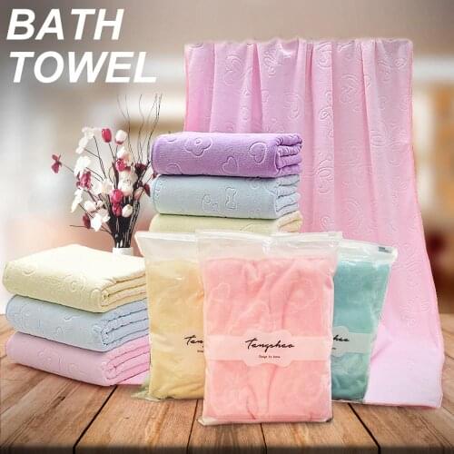 2Pcs 70X140CM Microfiber Quick-dry Towel Bear Cartoon Bath Towels Cotton Soft Dry Towels Kitchen Towels Clean Absorbent Color