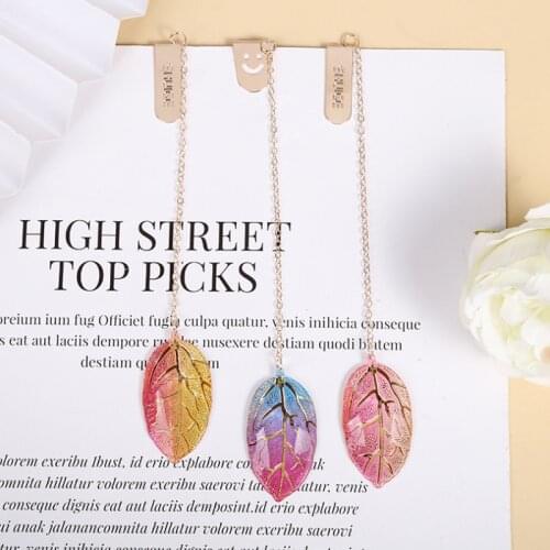 2pc Gradient Color Bronzing Leaves Bookmark Decor Accessories Book Mark Page Folder Student Office School Supplies Stationery