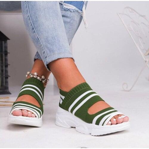 2021 Women Shoes Womens Sandals Wedges Footwear Summer Platform Sandals Female Slip on Peep Toe Knitted Ladies Sneakers Casual