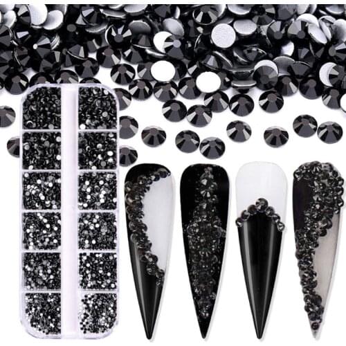 3600pcs Nail Art Rhinestone Round Shaped Flatback Gems Stones Studs 6 Sizes with Box for Nail Design Craft Art Shoes