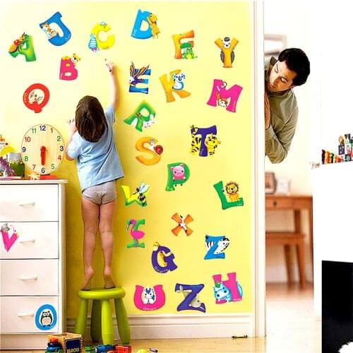42x23cm A-Z Alphabet Animals Wall Stickers For Kids Rooms Removable Home Decoration Wall Stickers Nursery Kids Room Wall Decor
