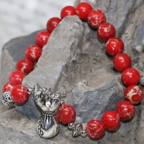 8mm natural semi-precious stone red imperial round beads strand bracelets for women wholesale price charms jewelry 7.5inch B2003
