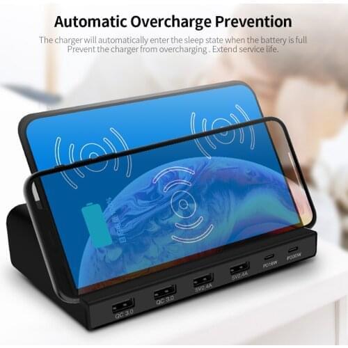 819 6 Port USB Charger Wireless PD+QC3.0 Quick Charge Multifunctional Charger for Mobile Phone/Tablet/Laptop EU Plug