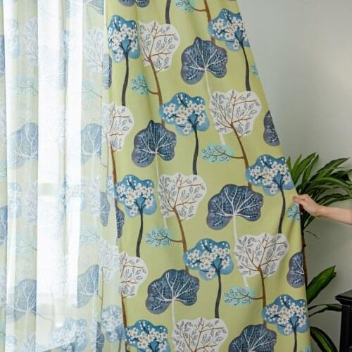 American Pastoral Retro Country Bedroom Curtains Fresh Green Banana Plants Leaves Polyester Cotton Drapes For Living Room Panel
