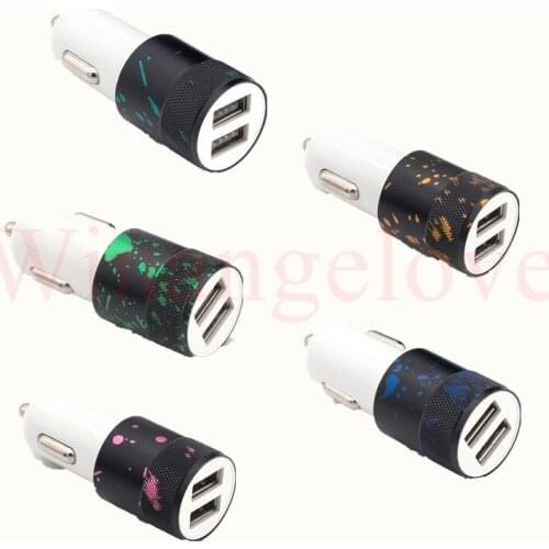 Printed pattern Dual usb Car charger Aluminum Alloy metal 2.1A+1A Car chargers for iphone 7 8 x for samsung s7 s8