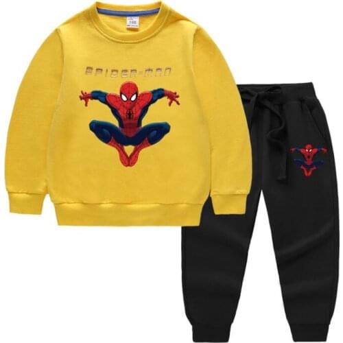 Disney Casual Spiderman Childrens Clothes for Girls Cartoon Clothing 2 PCS Set Long Sleeve Kids Baby Hoodies+pants Suit