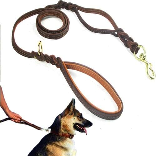 Suture two Dog Leash Genuine Leather Double Leashes P chain Collar Adjustable Long Short pet Dog Walking Training Leads