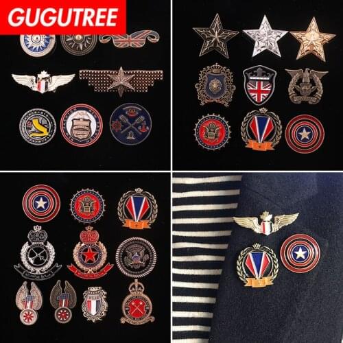 GUGUTREE brooch breastpin army rank star eagle wings sun patch metal patches badges applique patches for clothing HH-50